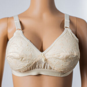 Shoi Double Layered Comfortable Chikan Cotton Bra Cream